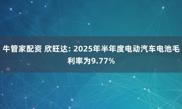 牛管家配资 欣旺达: 2025年半年度电动汽车电池毛利率为9.77%